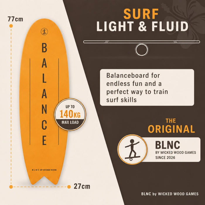 BLNC Balance Boards - SURF Style - WW Balance Design - Incl Roller Balance Boards Wicked Wood Games