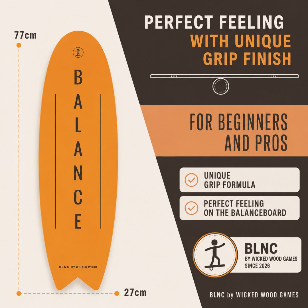 BLNC Balance Boards - SURF Style - Yellow - Incl Roller Balance Boards Wicked Wood Games